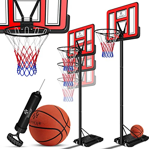 KESSER® Basketballkorb Outdoor mit Ständer & Rollen Inkl. 2x Netze, Basketball & Pumpe | Basketballanlage Höhenverstellbare Korbhöhe 230 bis 305 cm Basketballständer Korbanlage für Erwachsene & Kinder
