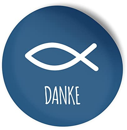 itenga 100x Sticker Aufkleber Fisch Danke Dunkelblau I zum Basteln von Gastgeschenken I für Taufe, Kommunion, Konfirmation oder Firmung I 4cm rund blau