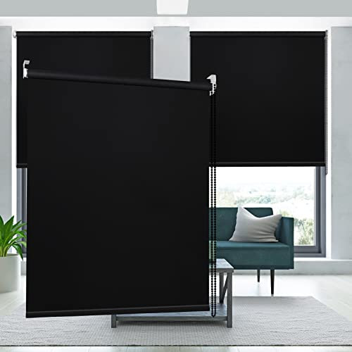 Kokorona Blackout Roller Blinds, Thermal Roller Blinds Window Shades for Bedroom Office, Room Darkening Privacy Roller Blinds with UV Protection Waterproof Fabric, 86cm Wide×183cm Drop, Black
