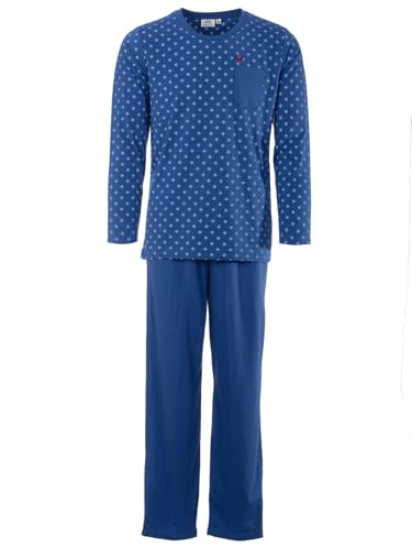 Henry Terre Herren Pyjama lang Knopfleiste Brusttasche geknöpft Baumwolle Schlafanzug