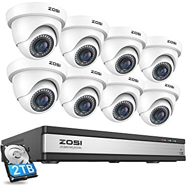 ZOSI 16CH 1080P Überwachungskamera Set Aussen, 2TB DVR mit 8X 2MP Überwachungskamera, Bewegungserkennung Alarm, IR Nachtsicht, Wasserdicht