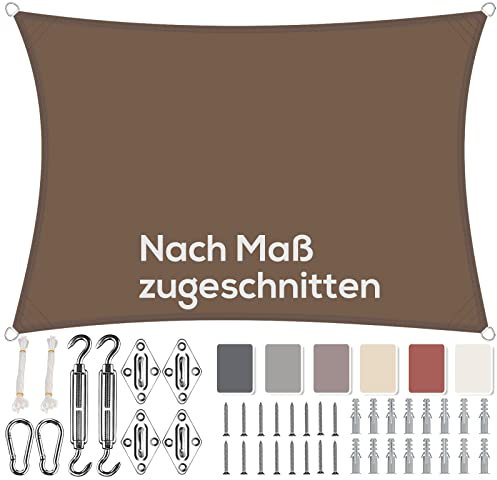Aiyaoo Sonnensegel Rechteckig 2x2.5m Wasserdicht, Viele Längen und Breiten Zur Auswahl, mit Befestigungs Kit PES Polyester, Sonnenschutz 95% UV Schutz, Reißfest Wetterfest für Terrasse Garten- Braun