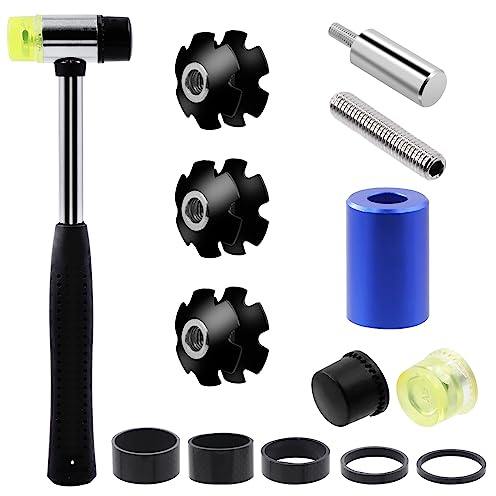 Mardatt 15Pcs Bike Bicycle Fork Star Nut Setting Installer Tool Includes 5 Sizes Bike Carbon Fiber Headset Spacer, Star Nuts, Rubber Hammer and Screws for Bicycle Repair (3mm 5mm 10mm 15mm 20mm)