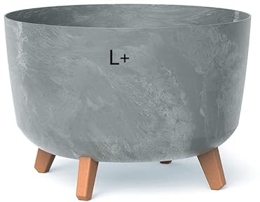 Blumentopf Schale mit Füßen Einsatz Blumenschale Kräutertopf Übertopf, 39 cm x 27 cm (Beton - Grau)