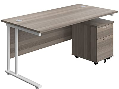 Heavy Duty Rectangular Cantilever Office Desk, Home Office Desk With 2 Drawer Lockable Mobile Pedestal Filing Cabinet, File Cabinet, 5 Yr Wty