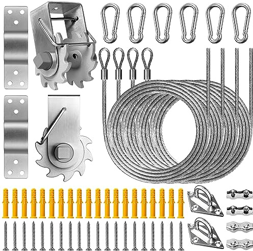 Duerer Kit Montaje Toldos Vela de Jardín, 60 Piezas Acero Inoxidable Heavy Duty Kit de Fijación para Toldo Vela de Sombra Kit de Hardware para Rectangular Triángulo para Patio Exterior (con Cables)