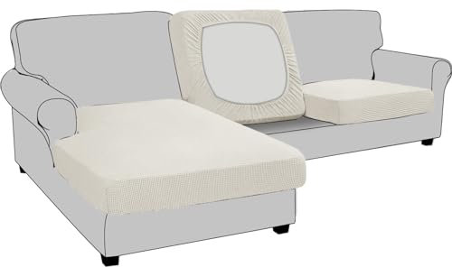 Sofa Sitzkissenbezug, Sofa Sitzkissenbezug Stretch, Elastischer Kissenbezüge, Husse Überzug Bezug Für Sofa Sitzkissen, rutschfest Stoff Tartan (Großer 1-Sitzer,Weiß)