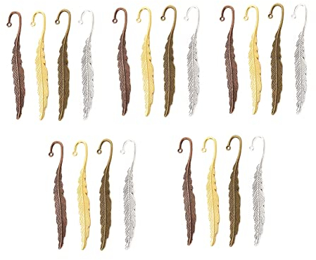 Yurosiay 20 Stück 4 Fabren Federn Lesezeichen Rohling Metall Vintage Feder Form Lesezeichen Zubehör DIY Feder Anhänge Mit Loch Federn Metall Basteln für Lesezeichen Schmuckherstellung