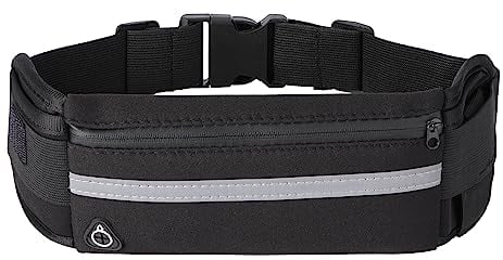 kwmobile Bauchtasche Damen Herren - Gürteltasche mit Flaschenhalter - Verstellbarer Laufgürtel - Hüfttasche aus Neopren - Lauftasche Jogging - Schwarz