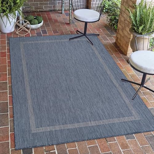 Carpetsale24 Outdoor Teppich Läufer 80x250 cm Blau Bordüre Design Flachgewebe Wetterfest Waschbar für Flur Eingang Balkon Terrasse