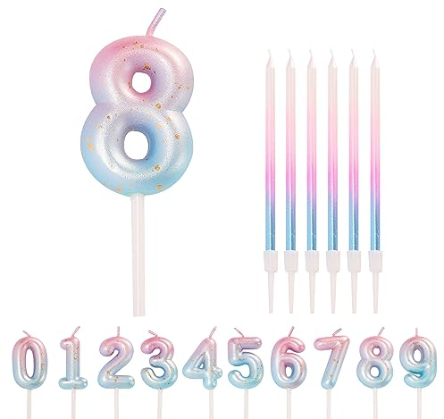 HONGCI Pink Blue 8 Candle 8th Birthday Candles for Cake, Cute Number Candle 8 Happy Birthday Candles 8th Birthday Cake Candles Cake Topper for Girls Birthday Wedding Anniversary Cake Decorations