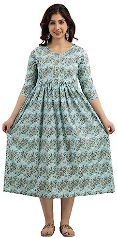 MAGHMAWomen's Maternity Dress Kurti for Pregnancy Women with Breastfeeding Dress with Floral Maxi Maternity Dress, Light Sky, XL