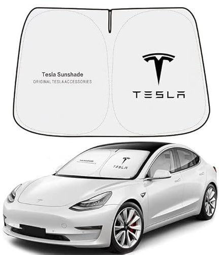 OUSIKA Parasol Parabrisas Delantero de Coche, Plegable, Impermeable, Cubierta Protección Solar, Bloque Aislamiento Térmico, Accesorios Decoración Rayos UV, para Tesla Model 3 Y 2016-2023