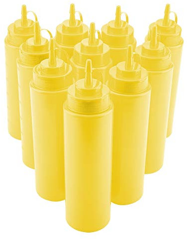 CHEOTIME 10 Pack 24 Oz Plastic Squeeze Bottles, Squirt Condiment Bottles with Cap Lid Precison Dispensing Tip for Oil Ketchup Mustard BBQ Sauce Syrup(Yellow)