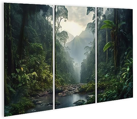 islandburner Bild auf Leinwand Regenwald Landschaft Bäume Nebel Schön Wald Vegetation Fluss Dschungel Reisen Ei Bilder Wandbilder Poster JDWW-3P