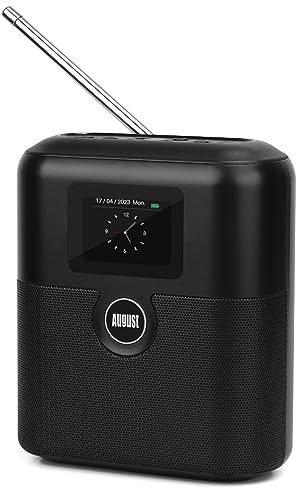 Radio portatile DAB+ ricaricabile - August MB330 - Radio DAB FM con RDS, 60 preselezioni, altoparlante Bluetooth, AUX da 3,5 mm, doppia sveglia e display LCD - Nero