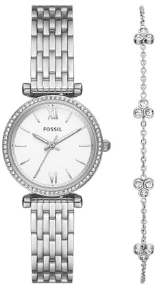Fossil Damenuhr Carlie Quarz/3 Zeigerwerk 28 mm Gehäusegröße mit Edelstahlarmband ES5315SET