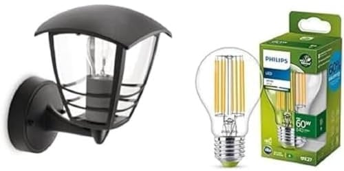 PHILIPS Creek Wall Lantern Black (up) + 60W E27 Clear UE Bulb