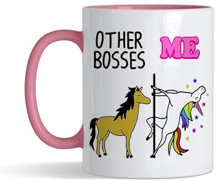 Crunchy Carrots Unicorn Coffee Mug - Other Bosses Vs Me 11 oz Ceramic Coffee Mug - Humour Mug Managers from Employee, Co-Worker - Christmas, Birthday Cup for Boss Lady (Pink Inside and Handle)