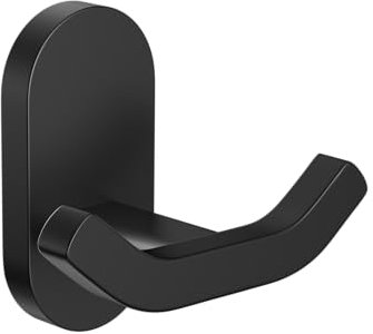 YUET Bathroom Towel Hooks, Modern Matte Black Finish Twin Heavy Duty Robe and Door Hook, Wall Mount Screw Fixed Coat Hanger in Kitchen or Bedroom