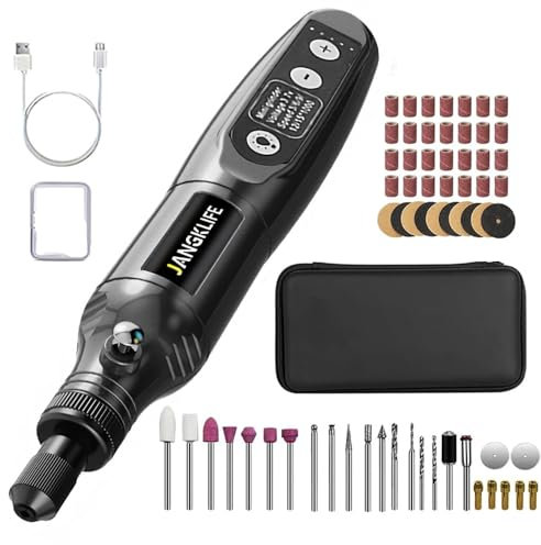 Mini kit de herramientas giratorias inalámbricas, 5 velocidades ajustables por USB, recargable con 61 accesorios, para lijar, pulir, perforar, grabar, compacto y ligero para manualidades, reparación