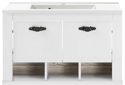 Furn.Design Waschbeckenunterschrank MIT Waschbecken in weiß Pinie/Oslo Pinie Landhaus Badschrank Unterschrank Waschtisch Waschplatz hängend 81 x 56 cm Rovola (Waschtisch 2)