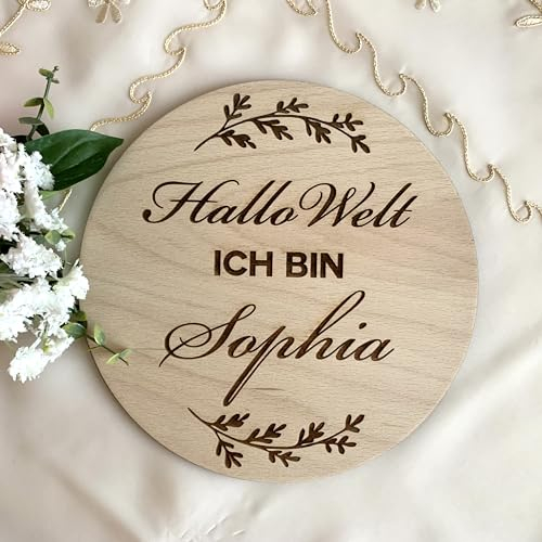 Personalisiertes Baby-Ankündigung Schild mit individueller Name Willkommensschild für Neugeborene, Babyname, Neugeborenen-Geschenk, Neugeborenes Baby, Babyparty-Geschenk, Hallo Welt ich bin (Design 8)