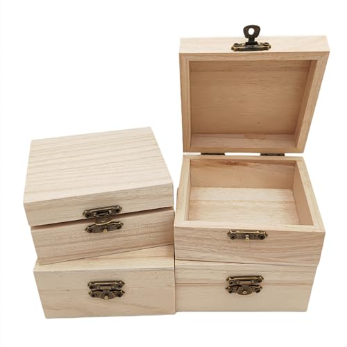 Anktily 4 Stück unlackierte Holzkisten, 10 x 10 x 5 cm, rustikale kleine Holzkiste mit Verriegelungsverschluss, DIY Handwerk Aufbewahrungsbox Organizer Box für Zuhause Tischdekoration