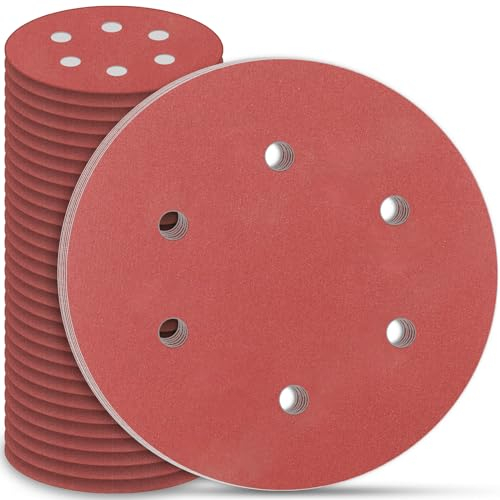 STEBRUAM 30Pcs Disque Poncage 225 mm, Disque Abrasif 225mm 6 Trous Ronds Papier Abrasif Grain P180 Disques Abrasifs pour Cloisons Sèches Ponceuse Girafe