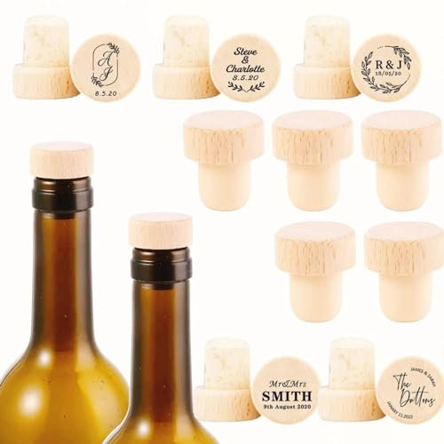 Bouchons de bouteille en liège en bois personnalisés pour mariage moderne en forme de T - Cadeau de mariage pour invités (50 pièces)