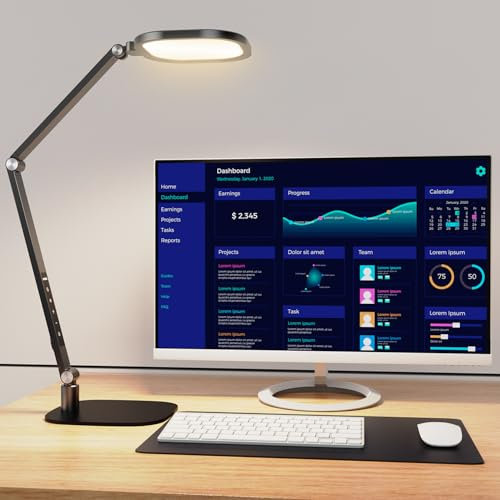 LED Desk Lamp for Home Office, Desk Light for Video Call, 3 Color Temperature 10 Brightness Computer Light, Dimmable Led Desk Lights with Memory & Timer Func, Metal Swing Arm Architect Desk Lamp