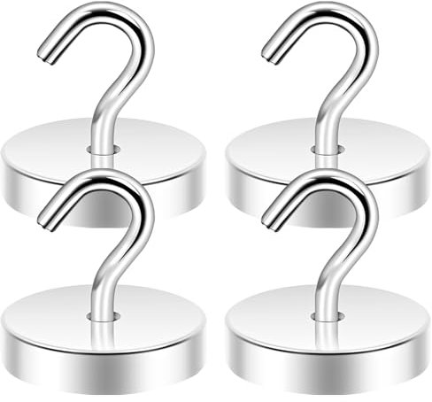 Neosmuk Magnethaken, 40kg Extra Starke Magnetische Haken für Camping, Werkstatt, Spind, Kleiderhaken mit Neodym Magnet für Outdoor und Kreuzfahrt Zubehör, Silber,4er-Pack