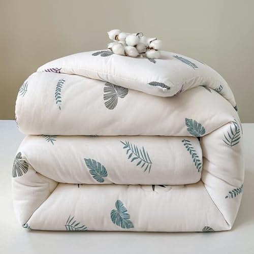 weiches Unterbett aus 100%Baumwolle,Anpassbare Dicke und Größe atmungsaktiver Matratzen-Schoner,Matratzentopper,für Tatami Wohnmobile (140x200cm, 800g/m² naturbelassene Baumwolle,abgefallene Blätter)