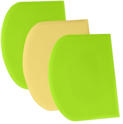 SURDOCA Dough Scraper Bench Scraper - 3P 4.7x3.7 Plastic Flexible Bowl Scraper, Sharp Edge & Angles Cake Scraper. Non-Slip Bakeware Decorating Tools Sculpting & Modeling Tools - Green+Yellow+Green