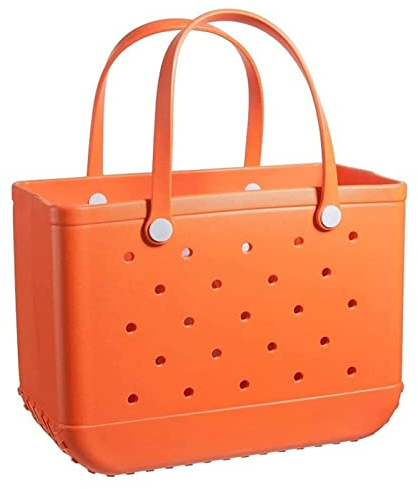 Sac de plage en caoutchouc avec trous | Imperméable et lavable | Sac fourre-tout de plage | Élégant pour la plage, la piscine, la gym, le sport, le shopping, Orange pur., Refer to description