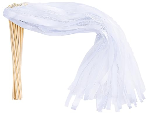 Werownsgso 50 Pièces Baguette de Mariage avec Clochette, Baguettes Bâtons Ruban, Baguettees Mariage Ruban, Baguette de Fée en Soie pour Décoration de Mariage, Fête D'anniversaire,Noël Fêtes