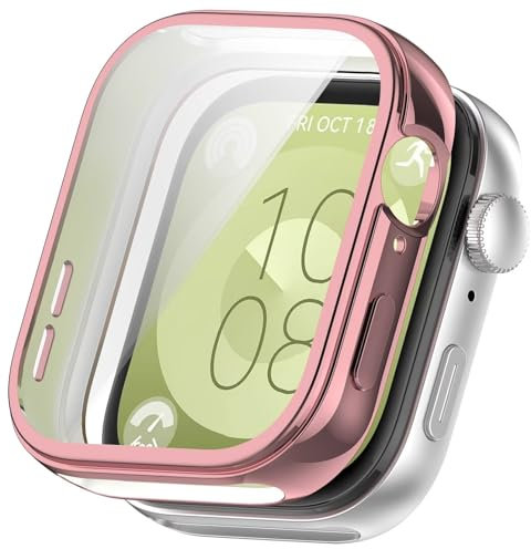 FTRONGRT Funda para Huawei Watch Fit 3, Revestimiento de TPU Suave, Todo Incluido, Resistente a Los Golpes, Funda para Huawei Watch Fit 3 Smartwatch.Rosa