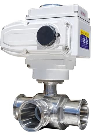 76 mm 3-Wege-Plattform, motorisierter Kugelhahn, Edelstahl, Q911F-16P, Sanitär-Tri-Clamp-Ferrule-Typ, elektrischer Kugelhahn, 1 Stück(Color:T TYPE_12VDC)