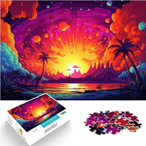 Puzzle Jigsaw Puzzle Colorful psychedelic Maldives Puzzles 1000 Pieces Wood Puzzle Decompressing Intellectual Educational Toy （50x75cm）