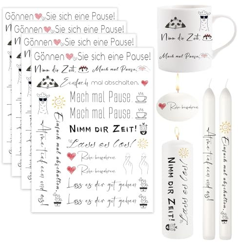 Ronoza® 4 Stück Kerzentattoos Einfach, Wasserschiebefolie Kerzen, Kerzenfolie, Kerzentatoo, DIY Geschenk, Kerzentattoo, Kerzenaufkleber, Kerzen Aufkleber, Kerzen Tattoo (Entspannen C)