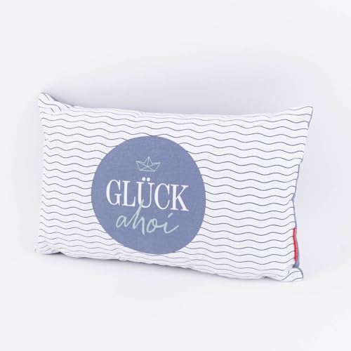 La Vida Kissen aus Baumwolle Glück AHOI Schiff blau weiß 25x40cm
