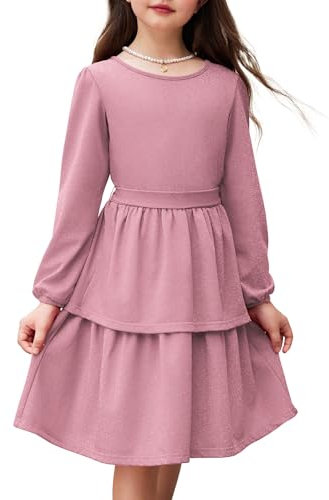 Arshiner Ragazze Abiti Glitter Bambini Festive Manica Lunga Abiti Collo Rotondo A-Line Abito da Festa Moda Casual Autunno Inverno Abito per Ragazze 10-11 Anni Viola