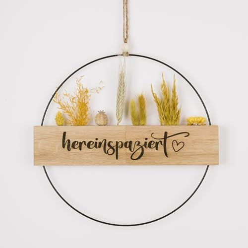 Trockenblumenkranz - Türkranz hereinspaziert - Türkranz Trockenblumen - Willkommensschild (Trockenblumen Senfgelb)
