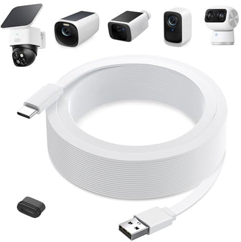 delilyn 25ft Power Cable for eufy SoloCam S220/S340, C210, Power Extension Cable for eufyCam 3/S330, 3C/S300, Weatherproof Flat Charging Cord for eufy Indoor Cam S350/C220/C210, Indoor Outdoor Use