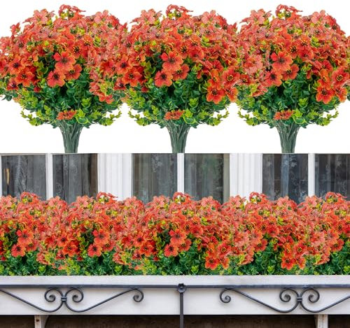 Boic 10 Pezzi Fiori Finti Da Esterno, Fiori Finti Per Decorazioni, Fiori Artificiali, Fiori Finti Da Interno Piante Finte Da Esterno Per Giardino, Balcone, Casa, Centrotavola (Arancione)