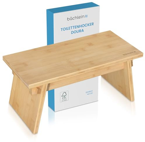 Bächlein Badhocker Doura – Ergonomischer Holz-Toilettenhocker aus FSC-zertifiziertem Bambus, 150 kg Traglast, Nachhaltig & Stabil