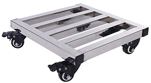 Support de pot de fleurs en acier inoxydable avec roulettes pour intérieur et extérieur (35 cm)