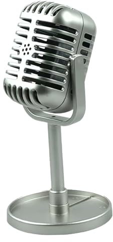 BEAHING Prop -Mikrofon mit Ständer klassisches Retro -Mikrofon -Kunststoff -Vintage -Mikrofon -Bühnentisch -Dekoration zum Drehen von Tanzshows Praxis mit Retro -Mikrofon, Silber