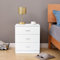 Bonnlo Kommode Weiß mit 3 Schubladen - Stabiler Nachttisch für Boxspringbett, Schrank, Sideboard mit viel Stauraum, P2-Holz, 56 x 33 x 66 cm, für Wohnzimmer, Schlafzimmer, Flur oder Büro