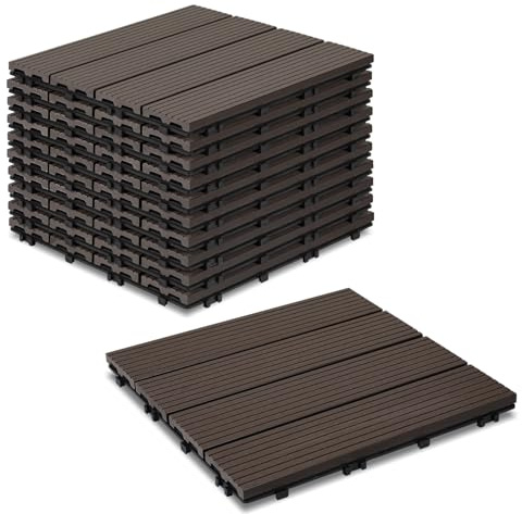Cecaylie 33er Pack WPC Terrassenfliese, Kaffee Balkonfliesen 30x30cm - 3m², Ideal für den Außenbereich Klickfliesen für Balkon, Garten, Terrasse, Bodenbelag Einfach, Schnell und Praktisch Verlegt